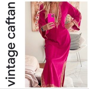Vintage Moroccan Caftan from Africa Raspberry Pink Velvet S